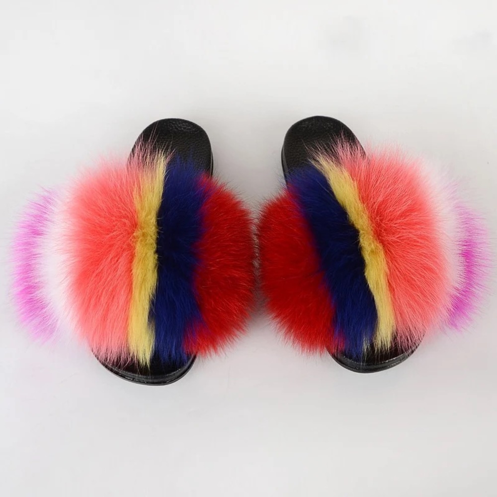 Marty Mix color fox fur slides
